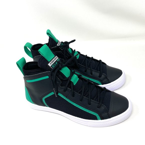 Converse Women's Size 7 170144C CTAS ULTRA MID Black Mesh Green Leather Sneakers - Picture 2 of 9